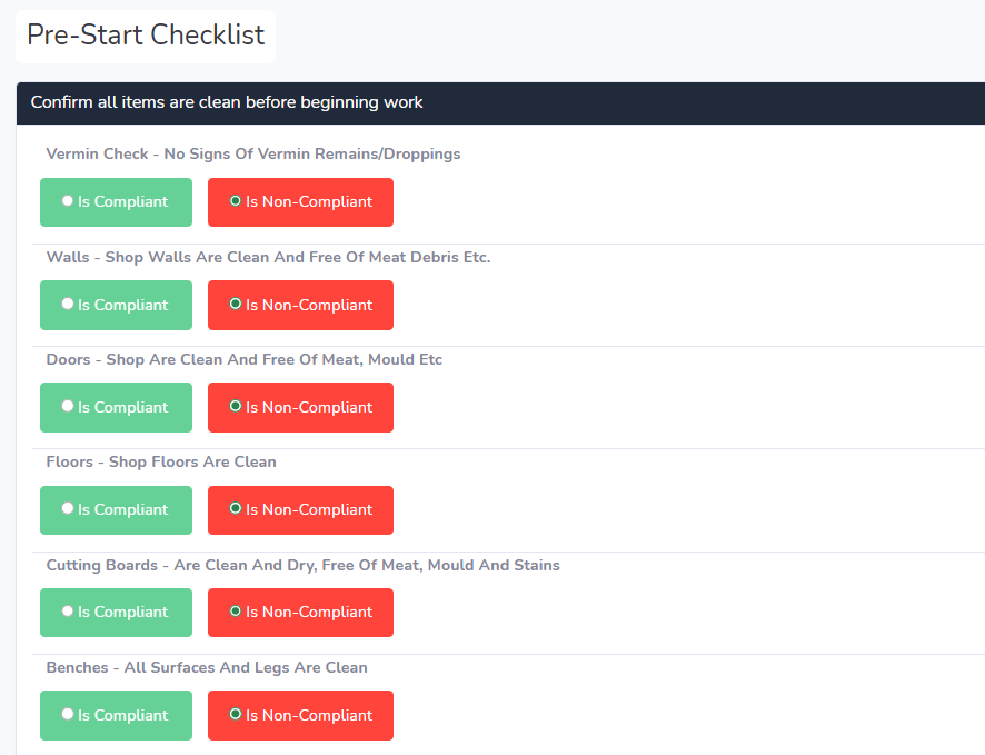 Digital checklist interface on mobile